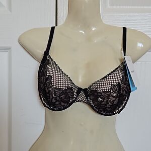 DKNY Women's Lace Lightly Padded Underwire Contour Bra 34C Black/ Cream